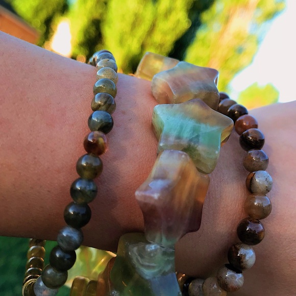 Natural Indian Agate & Fancy Jasper Multicolored Gemstone Mixed Bead Bracelets - Picture 8 of 8